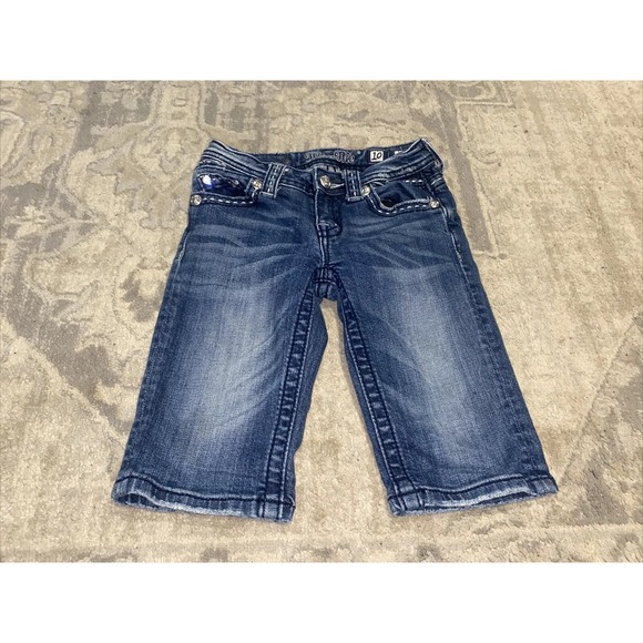 Miss Me Bermuda Jean Shorts Girls Size 10 Stretch Embroidered Rhinestones - Picture 2 of 5